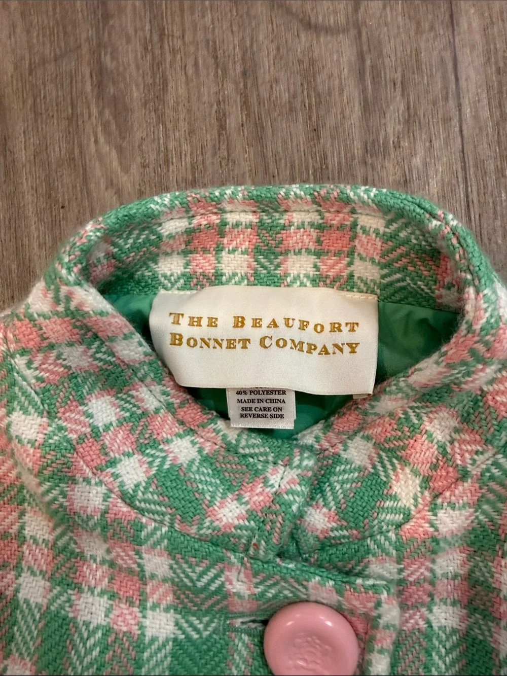 The Beaufort Bonnet Company Girls Green Pink Plaid Coat